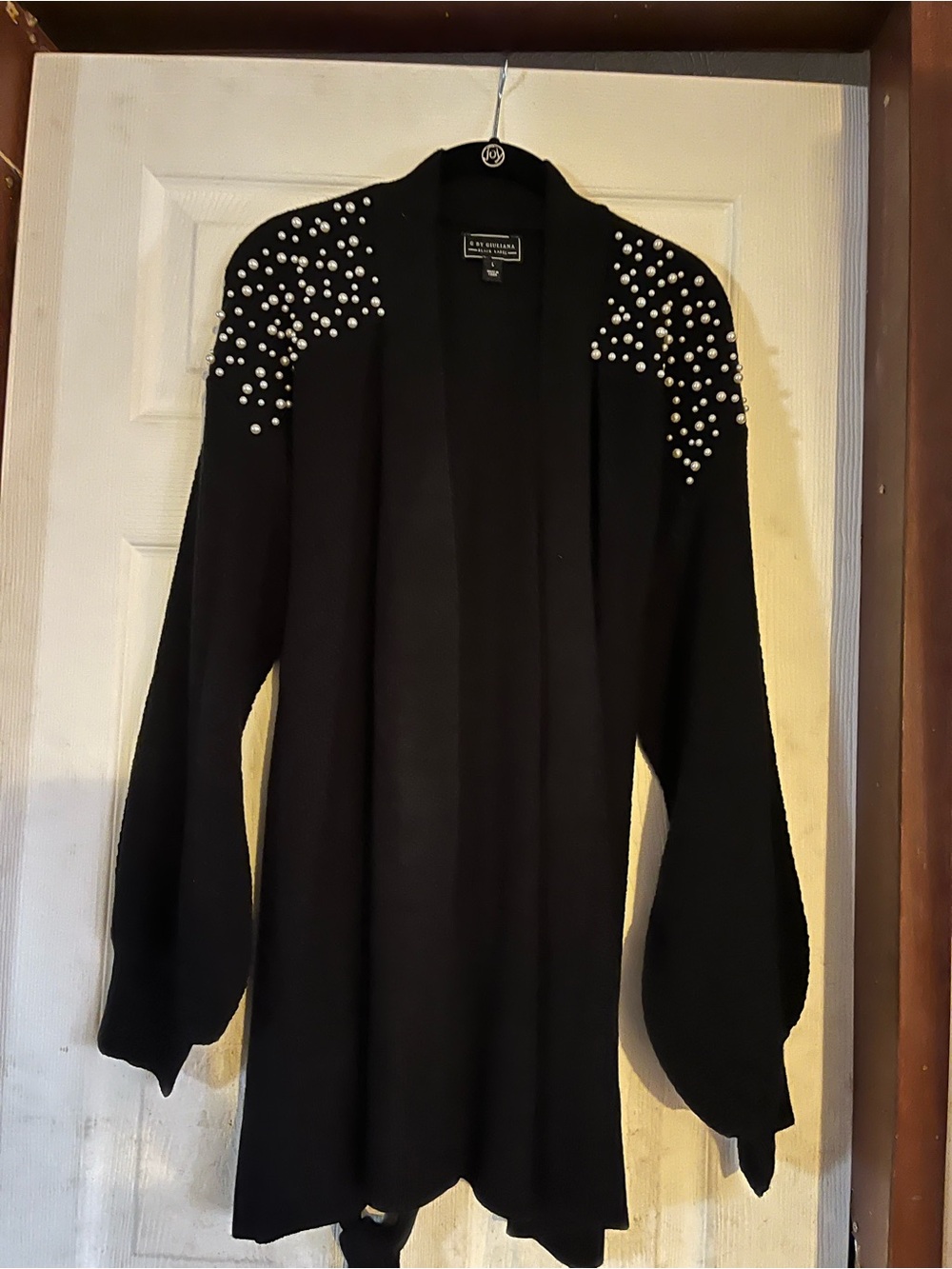 G by Giuliana Black Label Pearl Embellished Knit Duster Cardigan Sweater - L